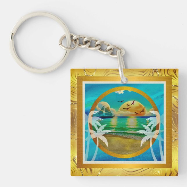 Plage tropicale moderne Palm Trees Sunset Vacances (Devant)