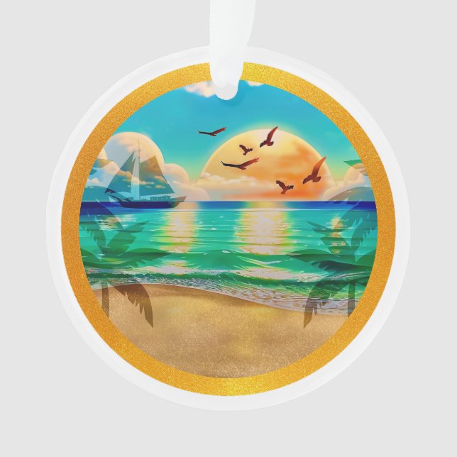 Plage Tropicale Moderne Palmiers Coucher de Soleil (devant)