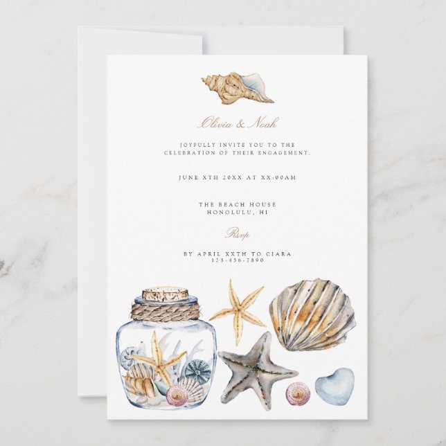 Plage tropicale Ocean Shell Invitation Fiançailles (Devant)