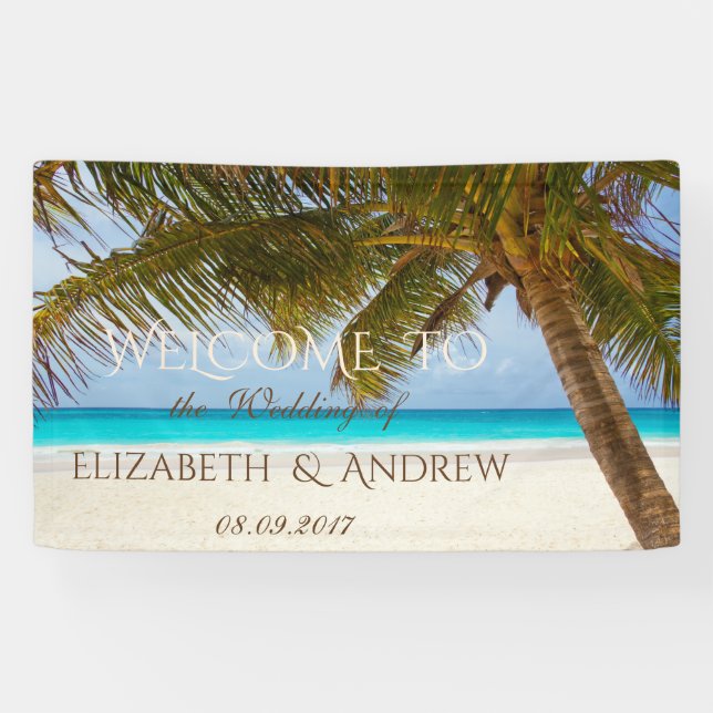 Plage tropicale, Palm, Océan, Bannière de Mariage  (Horizontal)