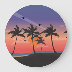 PLAGE TROPICALE PALMIERS ART Mur Horloge