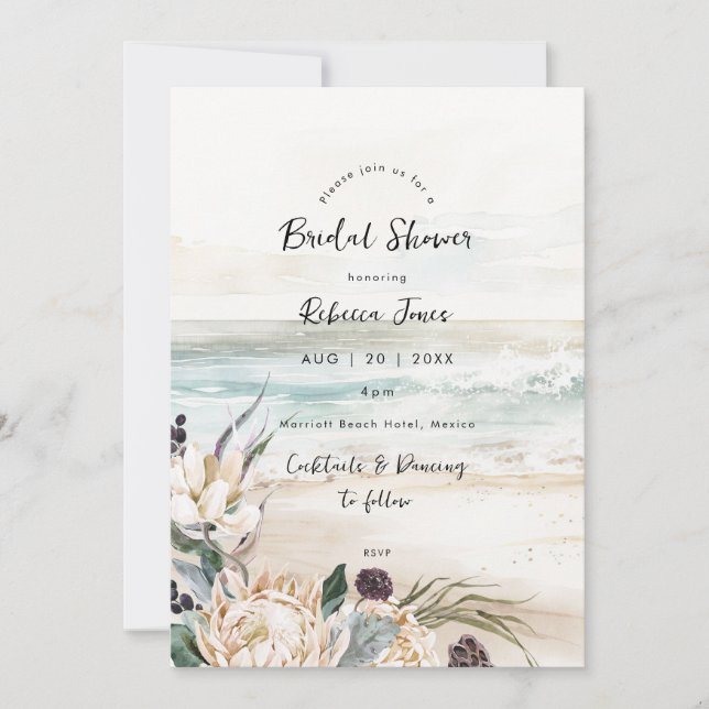 plage tropicale protéa nuptiale invitation (Devant)