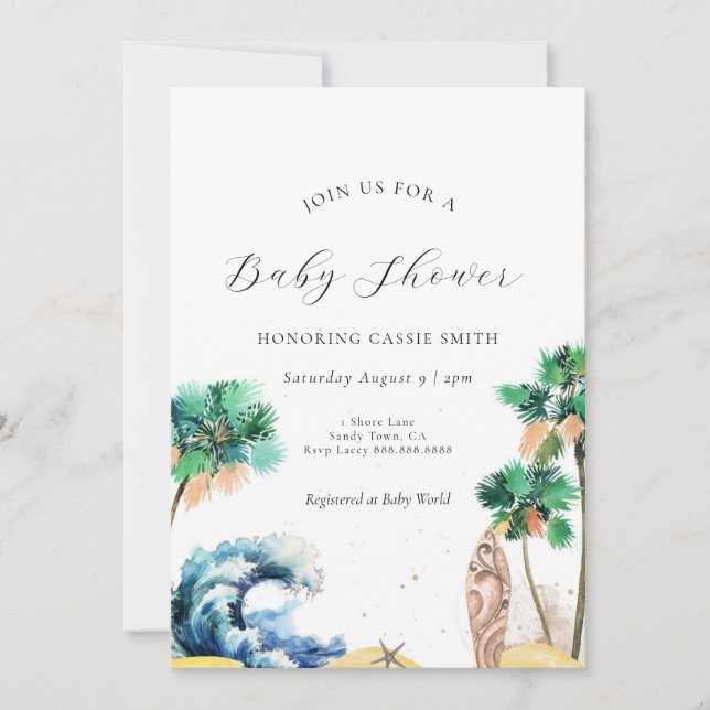 Plage tropicale Thème Baby shower Invitation Unise (Devant)