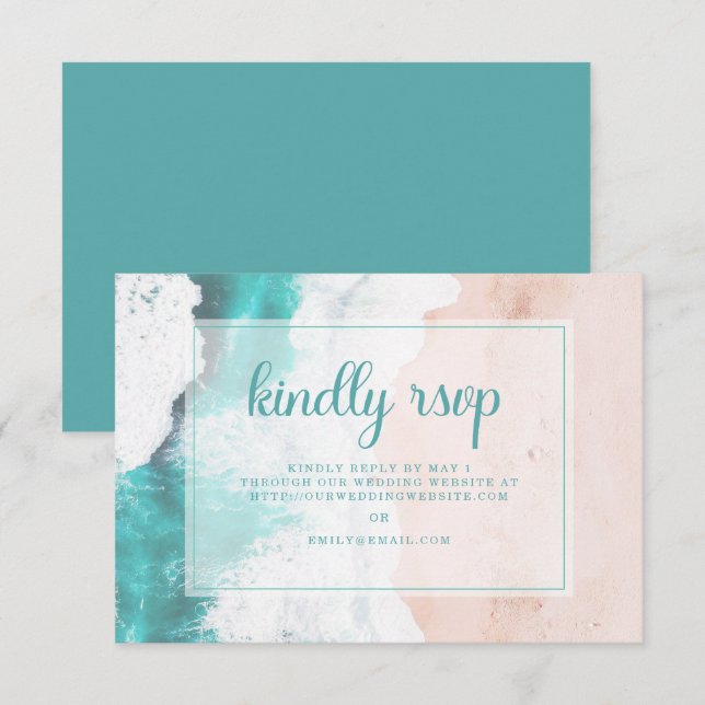 Plage Turquoise Ocean Coastal Wedding RSVP (Devant / Derrière)