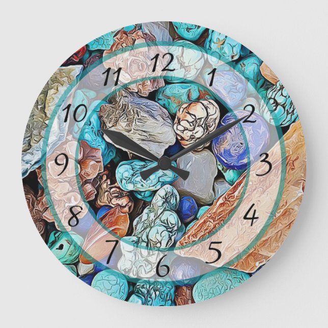 Plage Turquoise Pierres Faux Stone Gem Horloge (Recto)