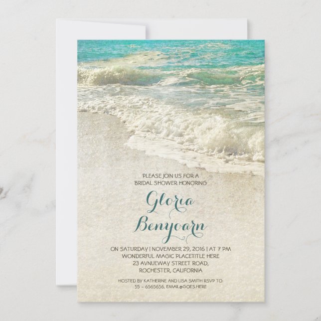 Plage turquoise vintage mer invitation à la douche (Devant)