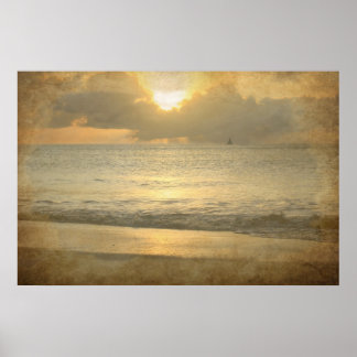 Plage vintage coucher de soleil Poster