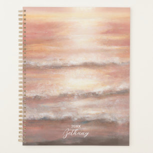 Plage Waves rose Peach Ocean Sunset Aquarelle