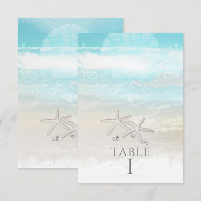 Plage White Starfish Elégant Numéro de table d'été (Devant / Derrière)