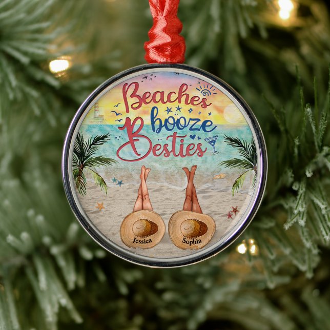 Plages Booze Besties Ornement en métal personnalis (Arbre)
