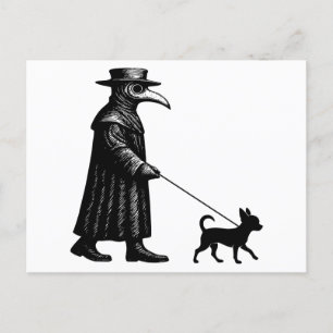 Plague Doctor Walking Chihuahua Holiday Postcard