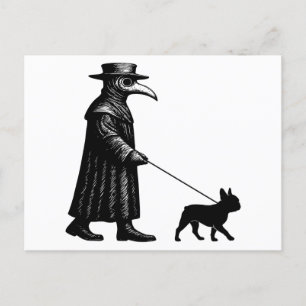 Plague Doctor Walking Frenchie Holiday Postcard