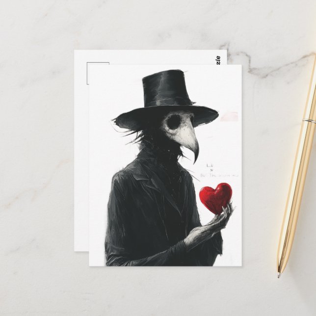 Plague Doctor With a Heart Postcard (Front/Back In Situ)