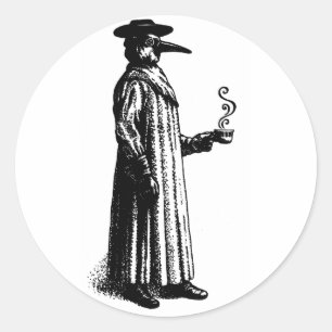 Plague Doctor with a Hot Cuppa Classic Round Sticker