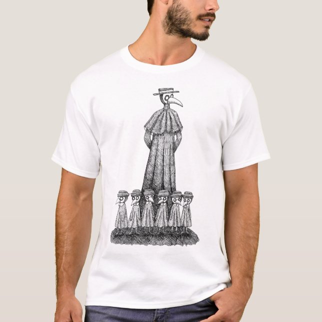 Plague Doctor with pupils Goth Art Creepy Drawing T-Shirt (Front)