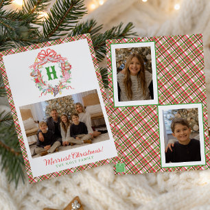 Plaid 12 Days of Christmas Monogram Crest Photo Holiday Card