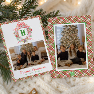 Plaid 12 Days of Christmas Monogram Crest Photo Holiday Card