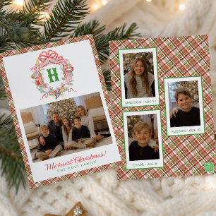 Plaid 12 Days of Christmas Monogram Crest Photo Holiday Card