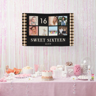 Plaid 16th Birthday Party Photo Collage Banner