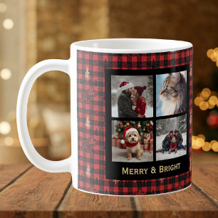 Plaid 4 Photo Christmas Red Black Rustic Chic Coffee Mug