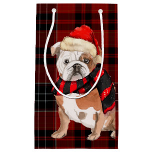Plaid and an English Bulldog Christmas Dog Small Gift Bag