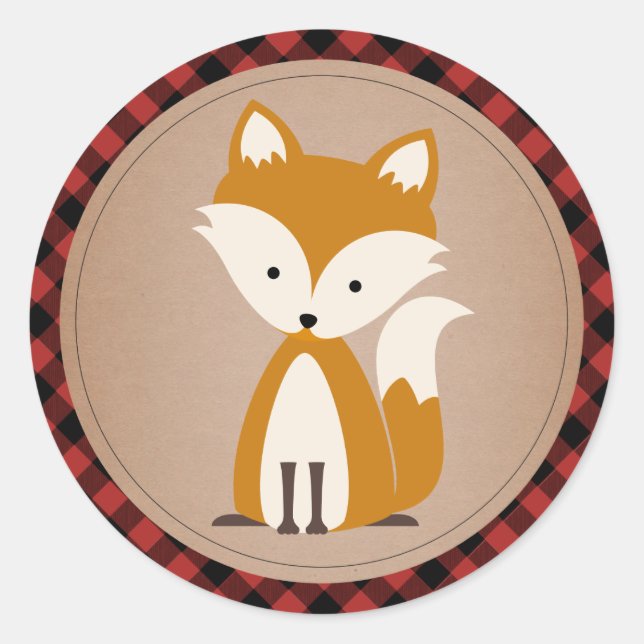 Plaid and Baby Fox Classic Round Sticker (Front)