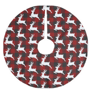 Plaid and deer brushed polyester tree skirt