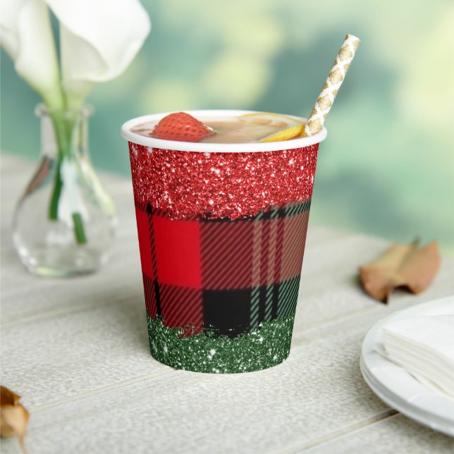 Plaid And Glitter 8oz Paper Cup, Lid: None Paper Cups (Insitu)