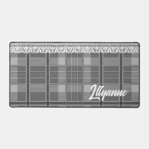 Plaid and lace black and white cute desk mat