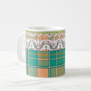 Plaid and lace green peach cute girly coffee mug