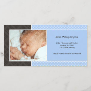 Plaid and Micro Dots Blue New Baby Photo Cards