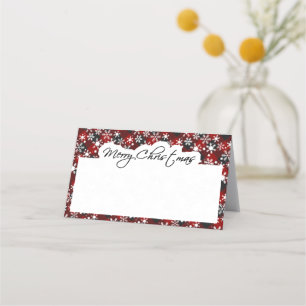 Plaid and snow Christmas Place Card