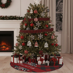Plaid and snowflake custom brushed polyester tree skirt