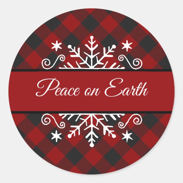 Plaid and snowflake custom  classic round sticker (Front)