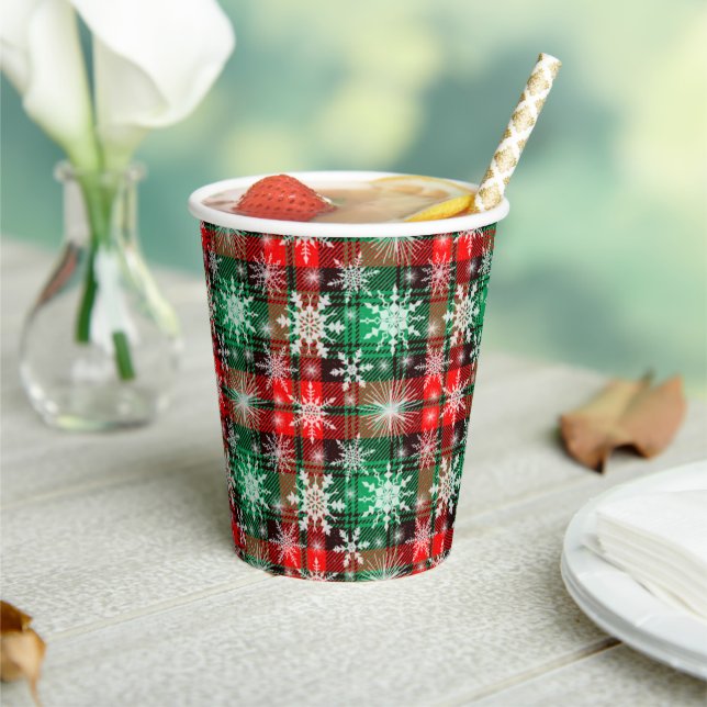 Plaid And Snowflakes Christmas Pattern 1 Paper Cups (Insitu)