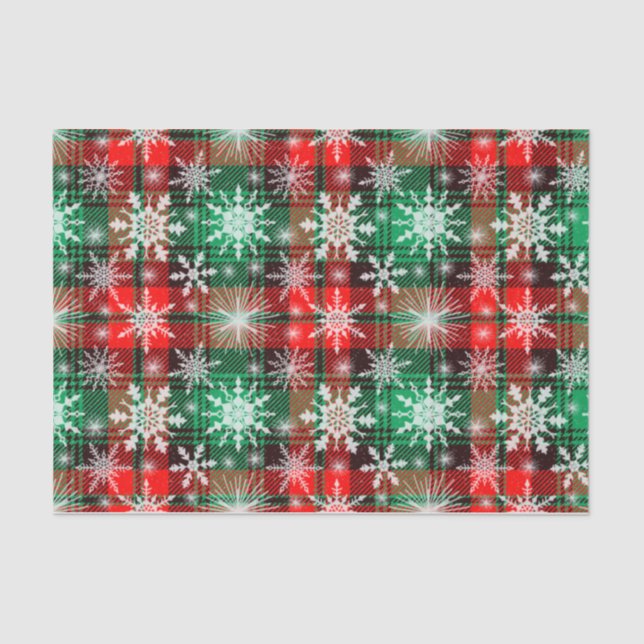 Plaid And Snowflakes Christmas Pattern 1 Tissue Paper (Front)