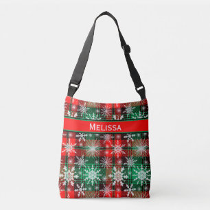 Plaid And Snowflakes Christmas Pattern 1 With Name Crossbody Bag