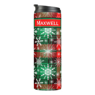 Plaid And Snowflakes Christmas Pattern 1 With Name Thermal Tumbler