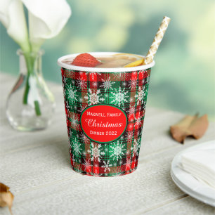 Plaid And Snowflakes Christmas Pattern 1 With Text Paper Cups