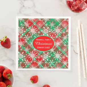 Plaid And Snowflakes Christmas Pattern 2 With Text Napkin