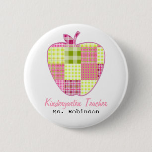 Plaid Apple Kindergarten Teacher 2 Inch Round Button