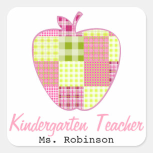 Plaid Apple Kindergarten Teacher Square Sticker