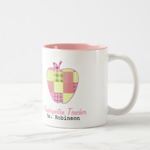 Plaid Apple Kindergarten Teacher Two-Tone Coffee Mug