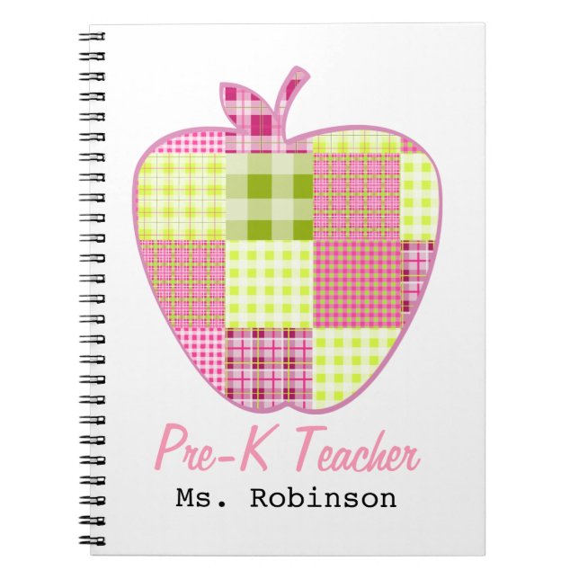 Plaid Apple Pre-K Teacher Notebook (Front)