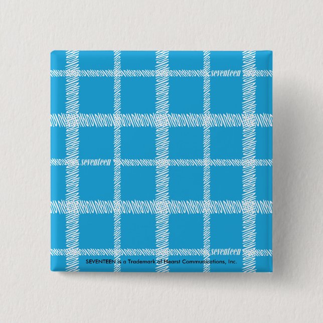 Plaid Aqua 2 Inch Square Button (Front)