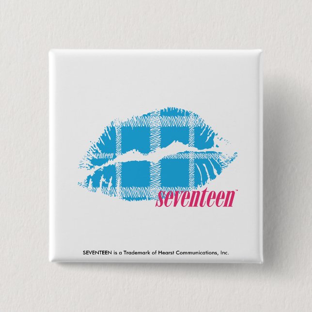 Plaid Aqua 2 Inch Square Button (Front)