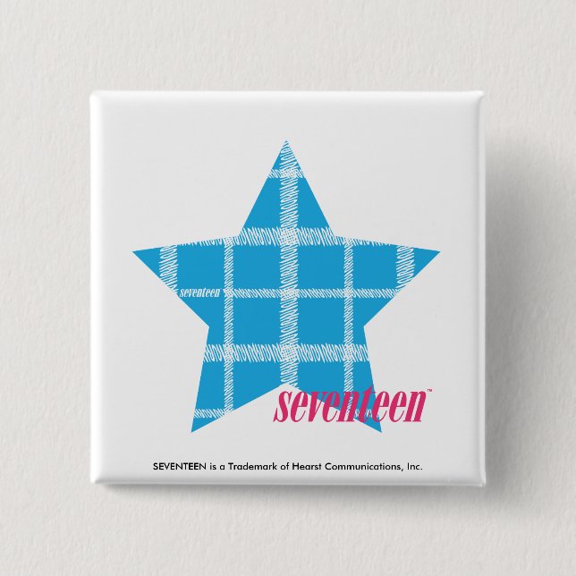 Plaid Aqua 3 2 Inch Square Button (Front)