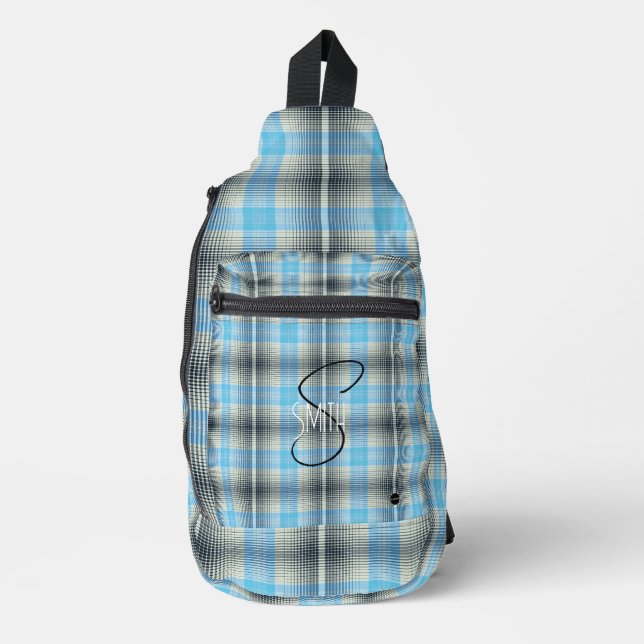 Plaid Backpack Sling with Blue and black HAMbyWG (Front)