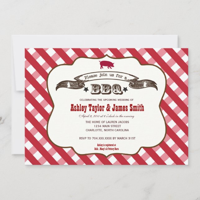 Plaid BBQ Pig Invitation (Front)