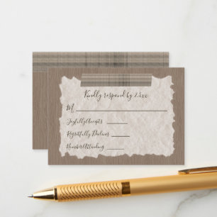 Plaid Beige, Carte RSVP en Bois Bar Mitzvah